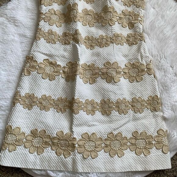 Lilly Pulitzer Tank Dress FLAW White Metallic Gold Floral Womens Size 2 - Picture 3 of 12